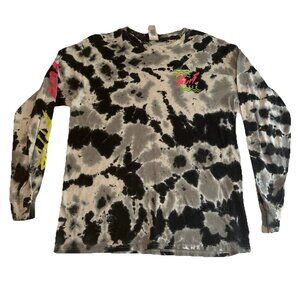 Surf Style Shirt Mens Size M Black White Tie Dye Graphic Print Long Sleeves 90s